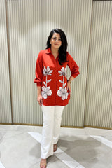 Coral Orange Patch Work Shirt