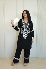Midnight Black & Silver Embroidered Kurta