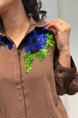 Sequin-Embellished Mocha Shirt