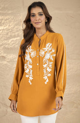 Mustard Floral Embroidered Shirt