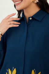 Navy Blue Leaf Embroidered Co-ord set