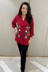 Wine Red Embellished Shirt