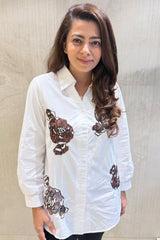 White Abstract Embellished Shirt