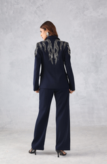 Embellished Navy Blue Blazer Set