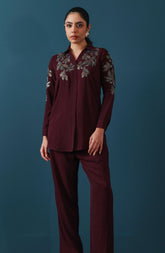 Wine Embellished Co-ord Set