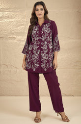 Maroon Floral Embroidered Co-Ord