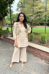 Beige Floral Embellished Co-Ord set