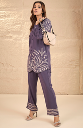 Purple Beige Aari Embroidery Co-Ord Set