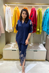 Navy Blue Embroidered Co-ord Set