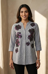 Cotton Denim Sequin Shirt