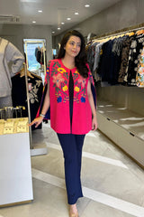 Pink Floral Embroidered Cape