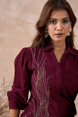 Maroon Embellished Co-Ord Set