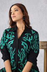 Black & Green Abstract Embroidered Shirt