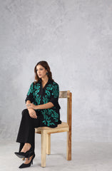 Black & Green Abstract Embroidered Shirt