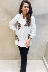 White Abstract Embellished Shirt