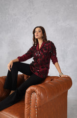 Red Embellished Zip Style Jacket