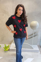 Classic Black Cotton Heart T-Shirt