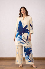Beige & Blue Floral Print Co-Ord Set