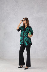 Black & Green Abstract Embroidered Shirt