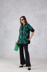 Black & Green Abstract Embroidered Shirt