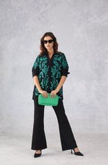 Black & Green Abstract Embroidered Shirt