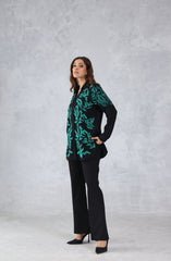Black & Green Abstract Embroidered Shirt