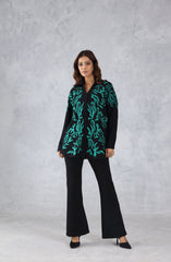 Black & Green Abstract Embroidered Shirt