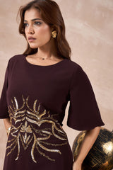 Elegant Maroon Embellished Dress