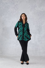 Black & Green Abstract Embroidered Shirt