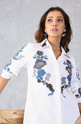 Contrast White & Blue Embroidered Shirt