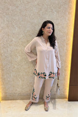 Beige Embroidered Co-ord Set