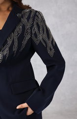 Embellished Navy Blue Blazer Set