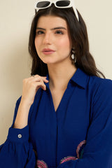 Royal Blue Embellished Floral Shirt