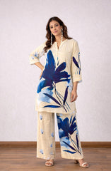 Beige & Blue Floral Print Co-Ord Set