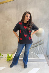 Classic Black Cotton Heart T-Shirt