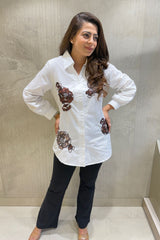 White Abstract Embellished Shirt