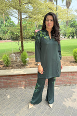 Dark Green Floral Embellished Co-Ord Set
