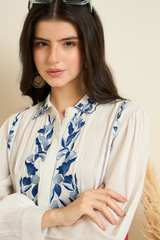 White Floral Embroidered Shirt