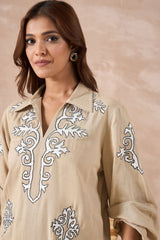 Beige Abstract Embroidered Co-Ord Set