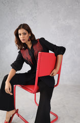 Bold Black & Red Embellished Shirt