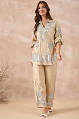 Beige Abstract Embroidered Co-Ord Set