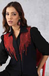 Bold Black & Red Embellished Shirt