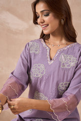 Lavender Floral Embroidered Kurta Set