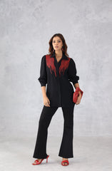 Bold Black & Red Embellished Shirt