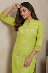 Lime Green Floral Embroidered Kurta Set