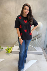 Classic Black Cotton Heart T-Shirt
