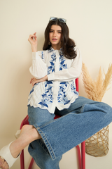 White Floral Embroidered Shirt