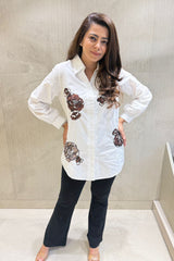 White Abstract Embellished Shirt