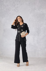 Black Embellished Zip-Front Co-Ord
