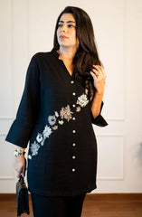 Black Half & Half Embroidered Co-ord Set